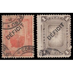 Perú Tasas 32/33 1897 Sellos de 1884-86 con sobrecarga Déficit Usados Perú Tasas 32/33 1897 Sellos de 1884-86 con sobrecarga Déficit Usados