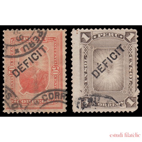 Perú Tasas 32/33 1897 Sellos de 1884-86 con sobrecarga Déficit Usados