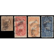 Perú Tasas 34/37 1897-98 Sellos de 1874-79 con sobrecarga Déficit Usados