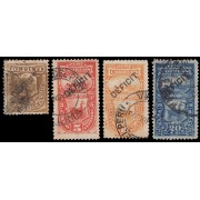 Perú Tasas 34/37 1897-98 Sellos de 1874-79 con sobrecarga Déficit Usados