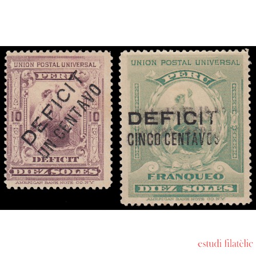 PerúTasas  40/41 1902 Unión Postal Universal con sobrecarga Déficit centavos MH