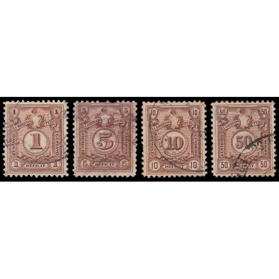 Perú Tasas 44/47 1909 Grabados Fondo de Líneas Usados Perú Tasas 44/47 1909 Grabados Fondo de Líneas Usados