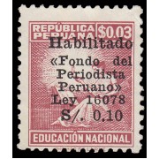 Perú Beneficencia 6a 1967 En beneficio de la educación Nacional Firma Thomas de la Rue Con sobrecarga en negro MH