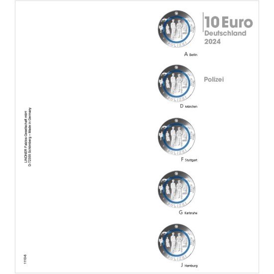 Lindner 1110-6 Hoja pre-impresa karat para monedas de 10 euros Alemania 2024 Lindner 1110-6 Hoja pre-impresa karat para monedas de 10 euros Alemania 2024