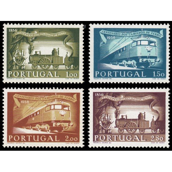 Portugal 831/34 1956 100 aniv. Caminos de hierro MNH Portugal 831/34 1956 100 aniv. Caminos de hierro MNH