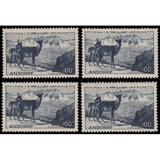 Andorra Francesa Aéreo 1 1950 Animales Glacial 4 unidades MNH Andorra Francesa Aéreo 1 1950 Animales Glacial 4 unidades MNH