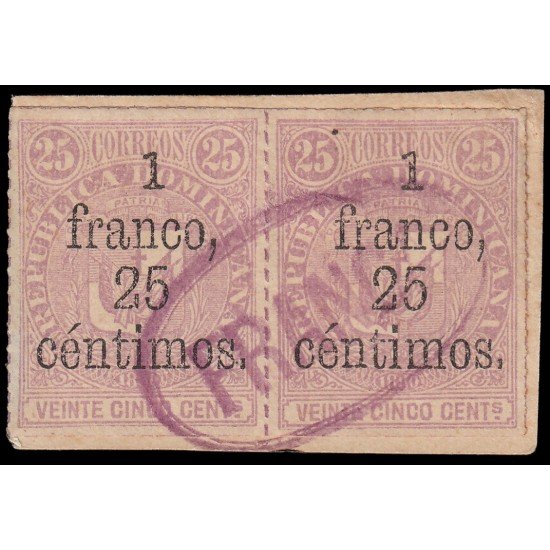 Rep. Dominicana 48 1883 Sellos de 1880 con sobrecarga Pareja Usados Rep. Dominicana 48 1883 Sellos de 1880 con sobrecarga Pareja Usados