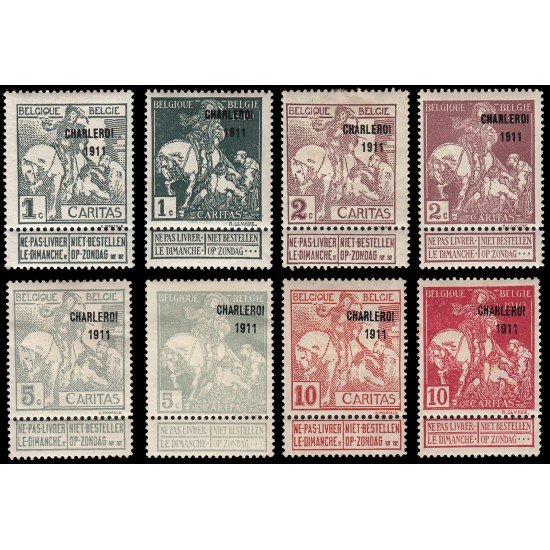 Bélgica 100/07 1911 San Martín dividiendo su manto sobreimpreso Charleroi 1911 MH
