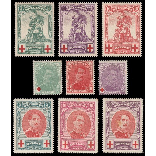 Bélgica 126/34 1914-15 Rey Alberto I Cruz roja MH Bélgica 126/34 1914-15 Rey Alberto I Cruz roja MH