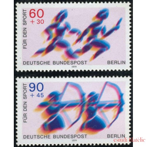 DEP7/S Alemania Berlín  Nº 550/51  1979  DEUTSCHE Sorteo por el deporte-relevos/tiro con arco-Lujo