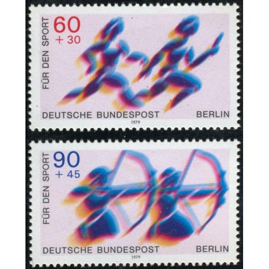 DEP7/S Alemania Berlín  Nº 550/51  1979  DEUTSCHE Sorteo por el deporte-relevos/tiro con arco-Lujo