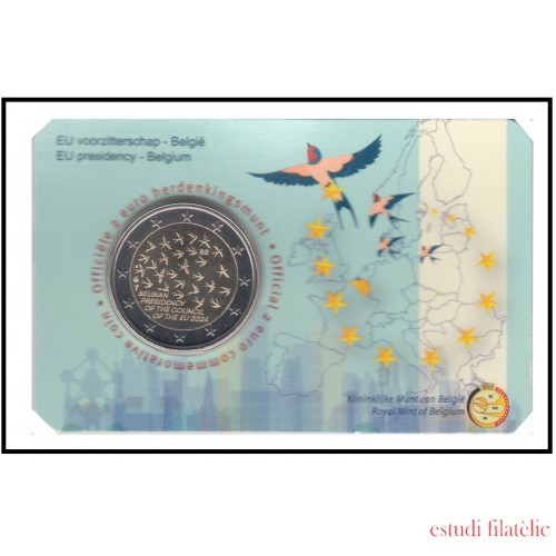 Bélgica 2024 Cartera Oficial Coin Card Moneda 2 € Presidencia de la UE 