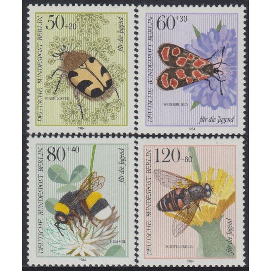 Alemania Berlín 673/76 1984 Sorteo por la juventud insectos de la polinización MNH