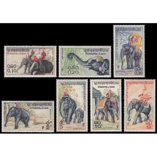 Laos 44/50 1958 Elefante asiático MNH Laos 44/50 1958 Elefante asiático MNH