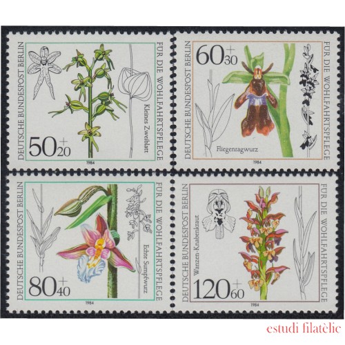  Alemania Berlín 685/88 1984 Sorteo benéfico orquídeas flores flowers MNH