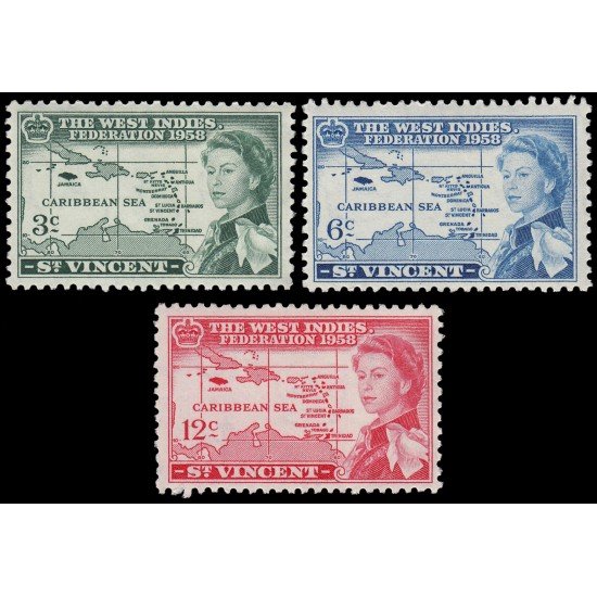 San Vicente Saint Vincent 182/84 1958 Inauguración de la Federación Británica del Caribe MNH San Vicente Saint Vincent 182/84 1958 Inauguración de la Federación Británica del Caribe MNH
