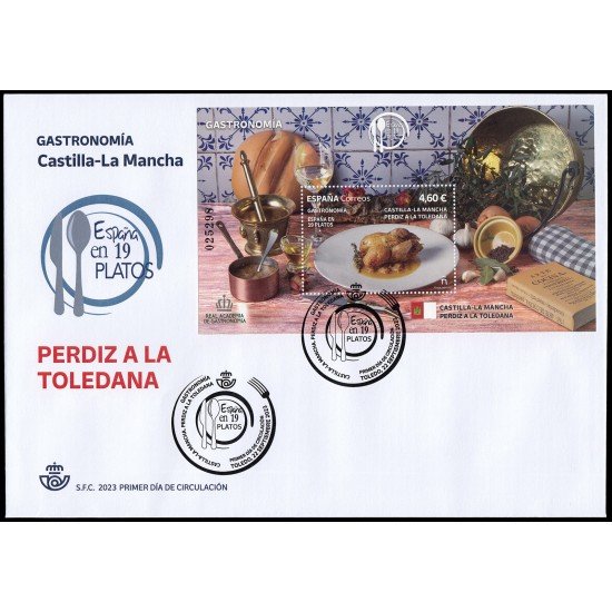 España Spain 5690 2023 Gastronomía Castilla-La Mancha Perdiz a la Toledana SPD Sobre Primer Día España Spain 5690 2023 Gastronomía Castilla-La Mancha Perdiz a la Toledana SPD Sobre Primer Día