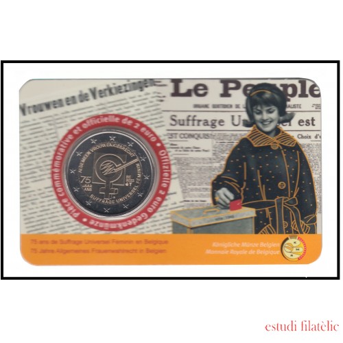 Bélgica 2023 Cartera Of. Coin Card Moneda 2 € conmemorativa Sufragio femenino