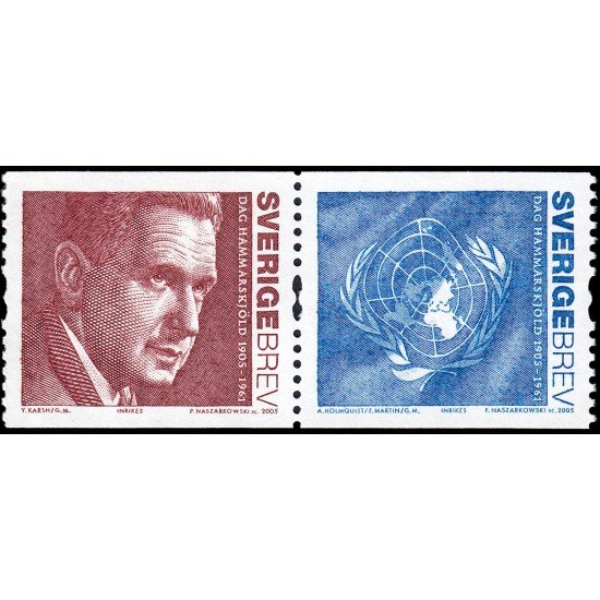 Suecia Sweden 2449/50 2005 Secrretario General de la ONU 1953-61 y bandera con emblema de la ONU MNH Suecia Sweden 2449/50 2005 Secrretario General de la ONU 1953-61 y bandera con emblema de la ONU MNH