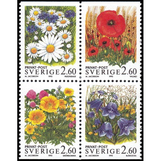 Suecia Sweden 1763/66 1993 Tarifa reducida Flores campestres MNH Suecia Sweden 1763/66 1993 Tarifa reducida Flores campestres MNH