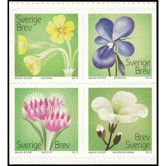 Suecia Sweden 2868/71 2012 Flores de primavera Autoadhesivos Suecia Sweden 2868/71 2012 Flores de primavera Autoadhesivos