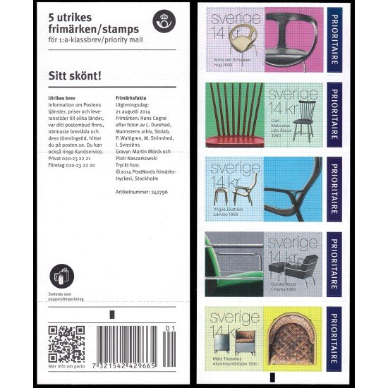 Suecia Sweden C2981 2014 Artesania Diseño sueco Sillas Carnet Autoadhesivos Suecia Sweden C2981 2014 Artesania Diseño sueco Sillas Carnet Autoadhesivos