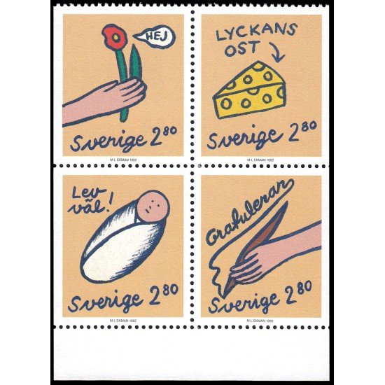Suecia Sweden 1708/11 1992 Sellos de saludo y felicitaciones MNH Suecia Sweden 1708/11 1992 Sellos de saludo y felicitaciones MNH