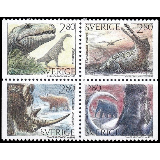 Suecia Sweden 1720/23 1992 Día del sello Animales prehistóricos MNH Suecia Sweden 1720/23 1992 Día del sello Animales prehistóricos MNH