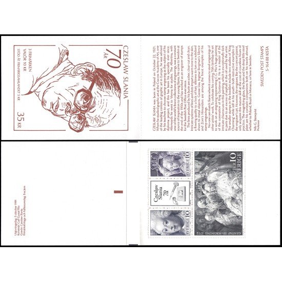 Suecia Sweden C1670 1991 Día del sello y 70 aniv. del grabador Zceslaw Slania Carnet MNH Suecia Sweden C1670 1991 Día del sello y 70 aniv. del grabador Zceslaw Slania Carnet MNH