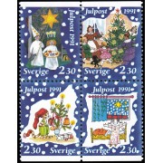 Suecia Sweden 1677/80 1991 Navidad 400 aniv. de libros infantiles en Suecia MNH