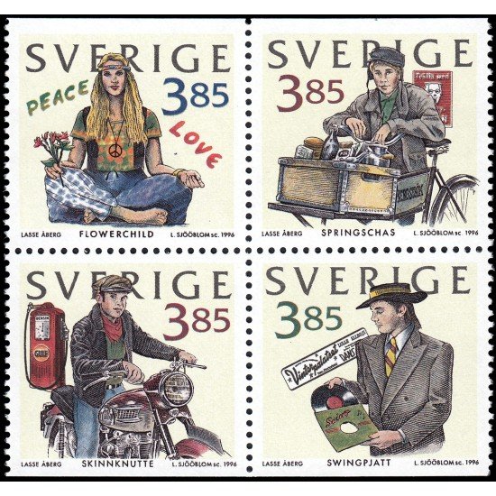 Suecia Sweden 1946/49 1996 Día del sello Jóvenes de 4 décadas MNH Suecia Sweden 1946/49 1996 Día del sello Jóvenes de 4 décadas MNH