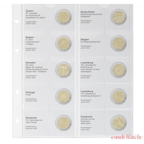 Lindner 1118-39 Hojas monedas conmemorativas 2 Euros Chipre 2023 - Francia 2024