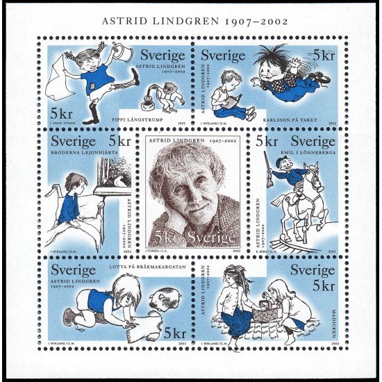 Suecia Sweden 2257/63 2002 Homenaje a Astrid Lindgren autora de libros infantiles MNH Suecia Sweden 2257/63 2002 Homenaje a Astrid Lindgren autora de libros infantiles MNH