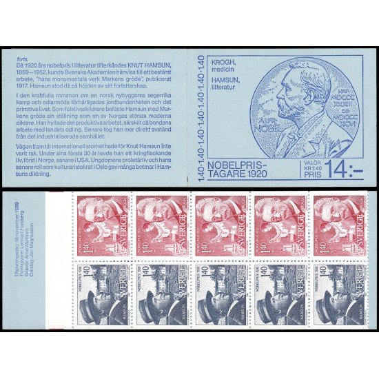 Suecia Sweden C1110 1980 Galardonados con el premio Nobel de 1920 Carnet MNH Suecia Sweden C1110 1980 Galardonados con el premio Nobel de 1920 Carnet MNH