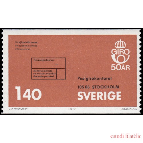 Suecia Sweden 870 1975 50 aniv. de los cheques postales en Suecia MNH
