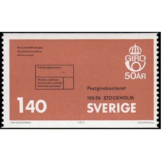 Suecia Sweden 870 1975 50 aniv. de los cheques postales en Suecia MNH Suecia Sweden 870 1975 50 aniv. de los cheques postales en Suecia MNH