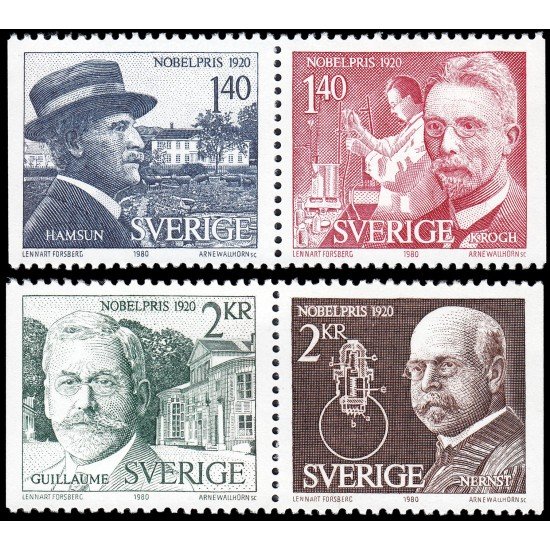 Suecia Sweden 1110/13 1980 Galardonados con el premio Nobel de 1920 MNH Suecia Sweden 1110/13 1980 Galardonados con el premio Nobel de 1920 MNH