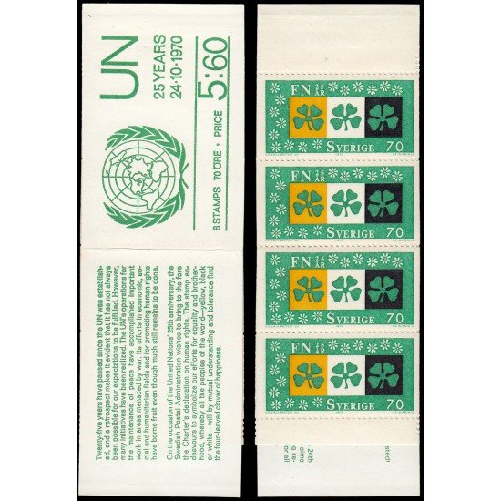 Suecia Sweden C672a 1970 25 aniv. de la ONU Carnet MNH Suecia Sweden C672a 1970 25 aniv. de la ONU Carnet MNH