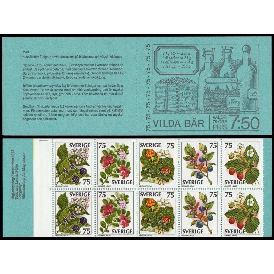 Suecia Sweden C975 1977 Baias salvajes Carnet MNH Suecia Sweden C975 1977 Baias salvajes Carnet MNH