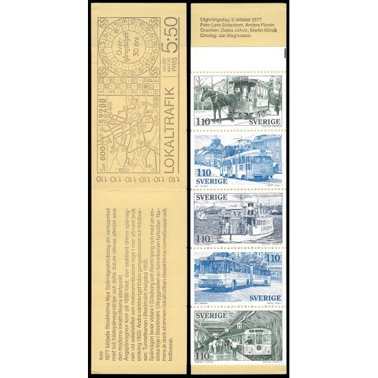 Suecia Sweden C980 1977 Retrospectiva del tráfico local sueco Carnet MNH Suecia Sweden C980 1977 Retrospectiva del tráfico local sueco Carnet MNH