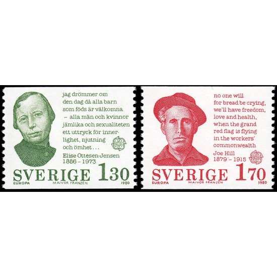 Suecia Sweden 1088/89 1980 Personalidades europeas MNH Suecia Sweden 1088/89 1980 Personalidades europeas MNH
