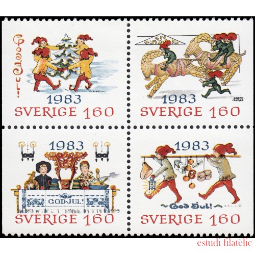Suecia Sweden 1240/43 1983 Navidad Antiguas postales navideñas MNH