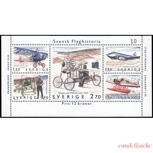 Suecia Sweden HB 12 1984 Historia de la aviación sueca MNH