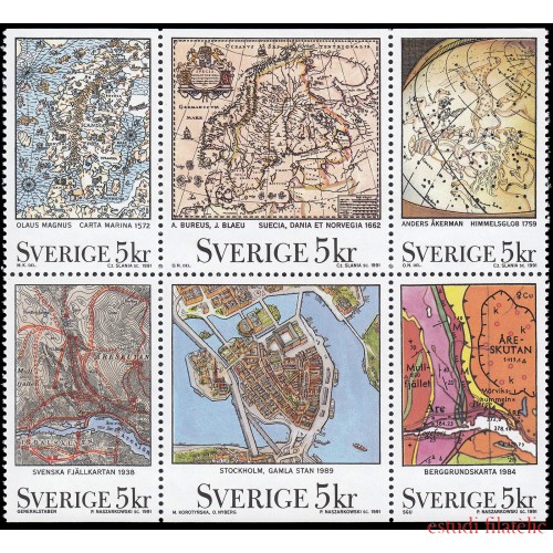 Suecia Sweden 1637 1991 Mapas y planos MNH