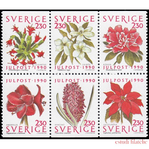 Suecia Sweden 1625/30 1990 Navidad Flores de temporada Rojo y verde MNH