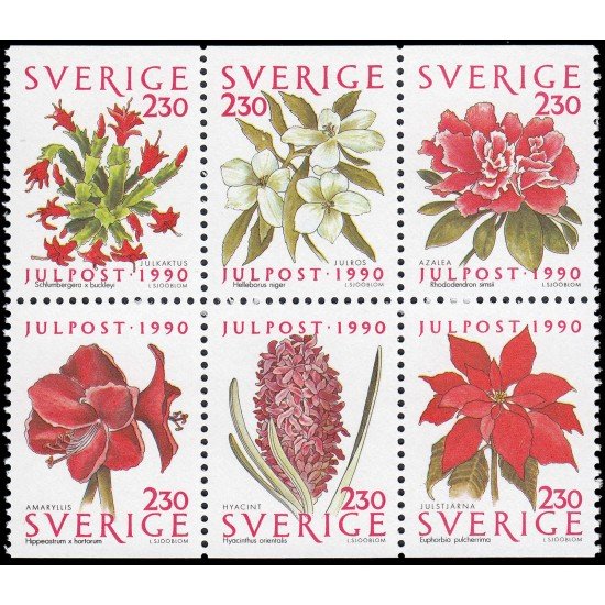 Suecia Sweden 1625/30 1990 Navidad Flores de temporada Rojo y verde MNH
