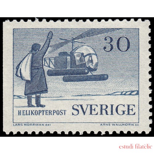 Suecia Sweden A 8 1958 10 aniv. del correo con helicóptero MNH