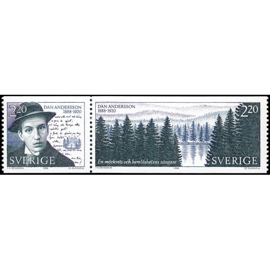Suecia Sweden 1487/88 1988 Centenario del nacimiento de Dan Andersson poeta y escritor MNH Suecia Sweden 1487/88 1988 Centenario del nacimiento de Dan Andersson poeta y escritor MNH
