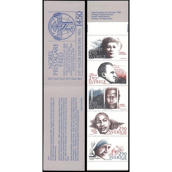 Suecia Sweden C1395 1986 Galardonados con el premio Nobel de la Paz Carnet MNH Suecia Sweden C1395 1986 Galardonados con el premio Nobel de la Paz Carnet MNH