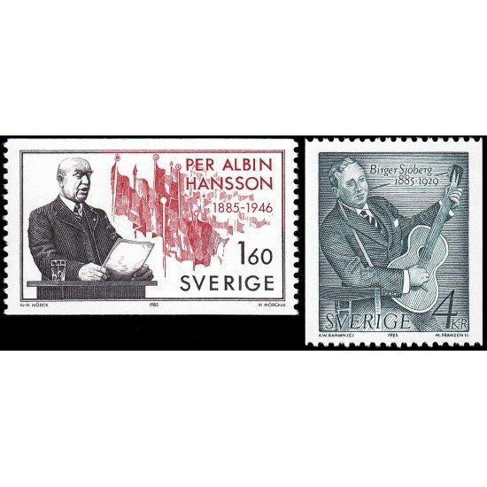 Suecia Sweden 1331/32 1985 100 aniv. del nacimiento de Per Albin Hansson y Birger Sjoberg MNH Suecia Sweden 1331/32 1985 100 aniv. del nacimiento de Per Albin Hansson y Birger Sjoberg MNH